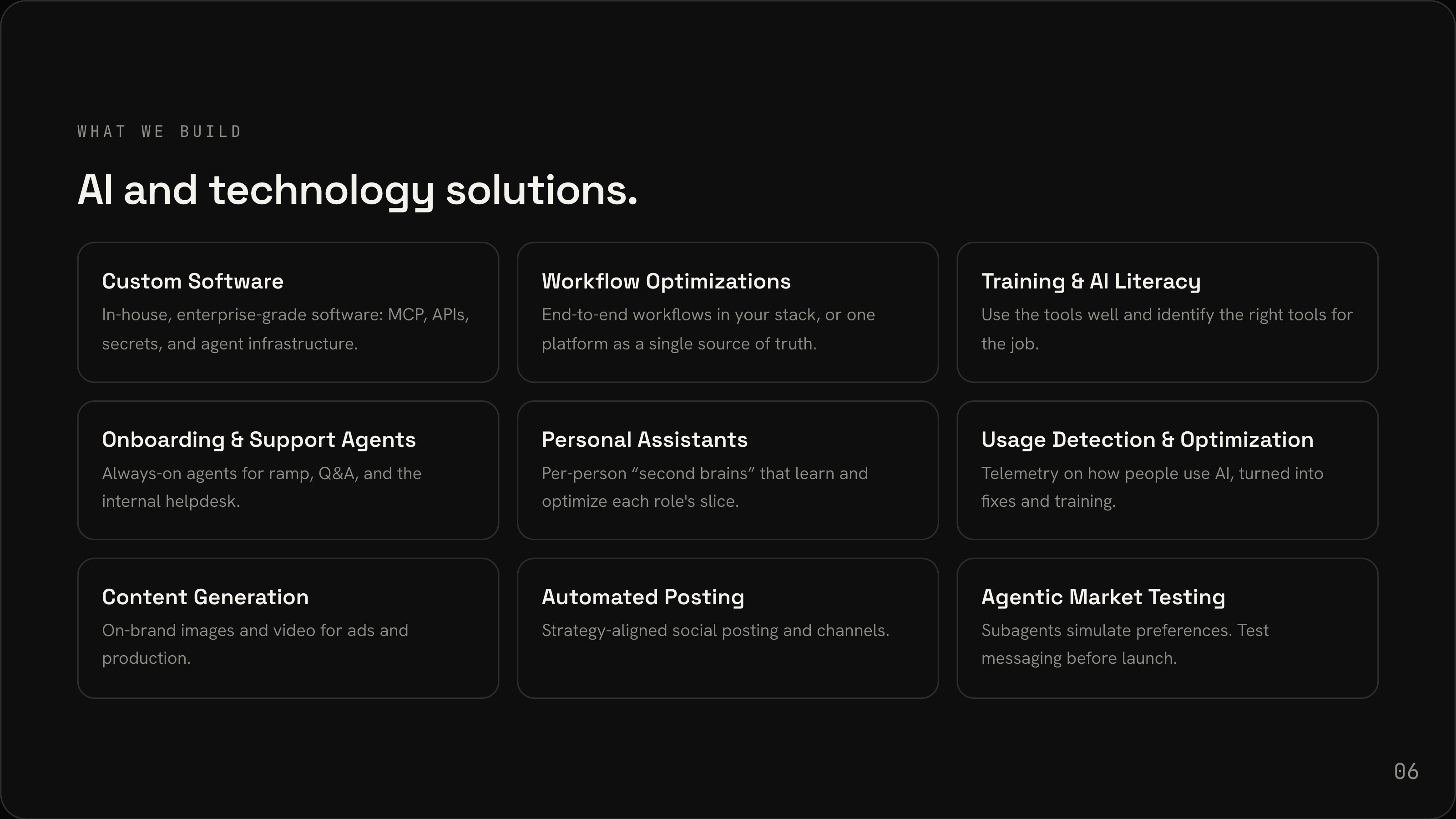 Company deck slide 6: AI and technology solutions